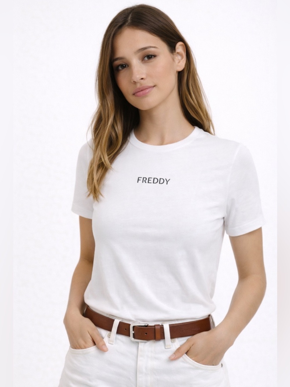 Freddy White Logo Tee Fitted Cotton T Shirt Size Large NWT